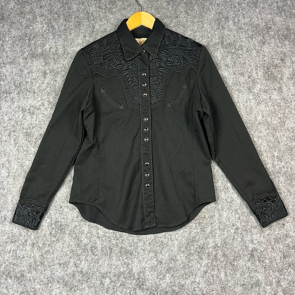 Scully Shirt Mens Black / Black Embroidery Western Pearl Snap S Retro cowboy